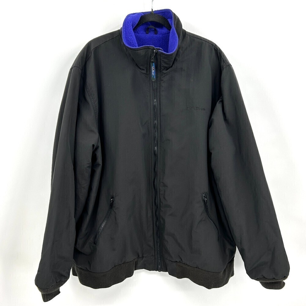 L.L. BEAN Vintage Men's Black Purple Fleece Heavy Warm Up Full Zip Jacket XXL